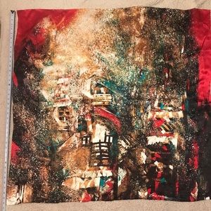 Gu Yuan 100% SILK print very large square abstract art of cityscape